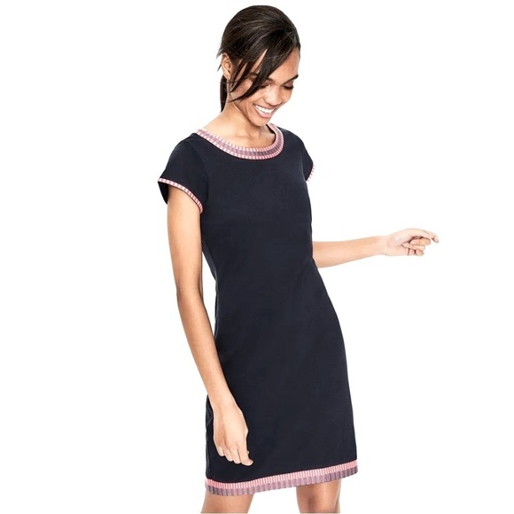 Boden Womens Navy Cotton Sena Shift Dress Embroidered Trim Cap Sleeve Size 8 - Picture 2 of 8